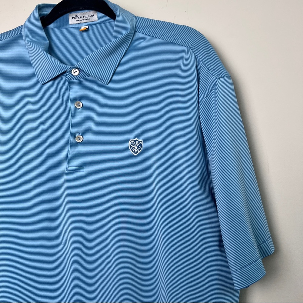 Peter Millar Summer Comfort Blue Striped Polo Shirt Men’s Large